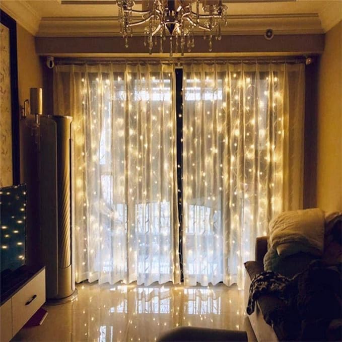 Image of Lexton 300 LED Copper String Light with Remote | 8 Modes, USB Powered, 3mx3m Copper Wire String Light with Hanging Hooks | Decoration for Diwali, Christmas, Curtain Lights (Warm White, Pack of 1)