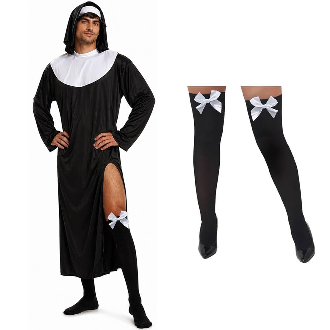 Mens Stag Nun Costume With Stockings Funny Novelty Fancy Dress Outfit One Size For Bachelor Party Halloween Festivals Comedy Events And Themed Celebrations