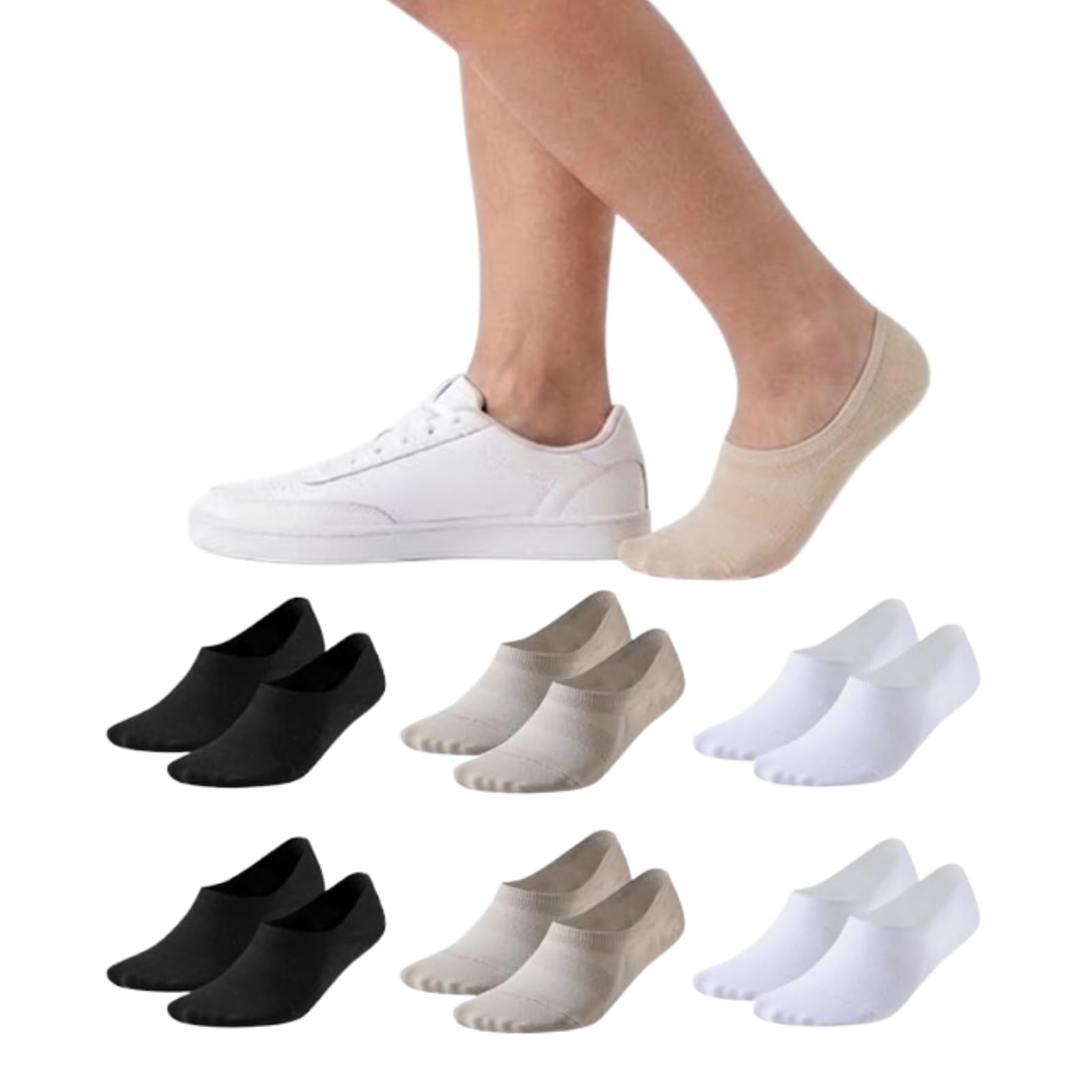 Calcetines Invisibles para Hombre y Mujer. Pinkies Unisex. 85% Algodón. Calcetines Cortos Transpirables, Antideslizantes, Anti-olor Blanco, Negro, Beige, Azul, Gris. Pack 6 Pares