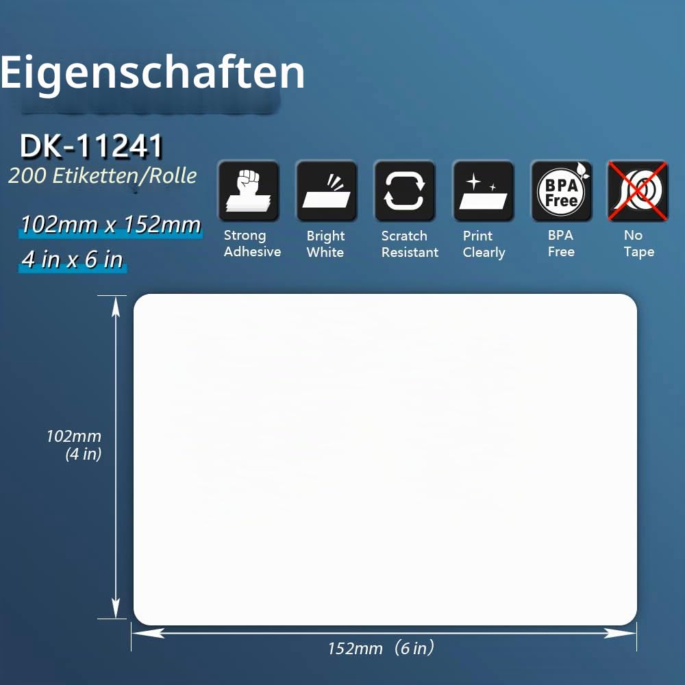 BETCKEY - 10 Rollen DK-11241 Versandetiketten Kompatibel mit Brother, 102mm x 152mm, 2000 Etiketten für Brother QL Etikettendrucker (2 Wiederverwendbare Etikettenhalter)