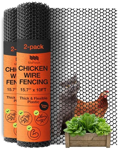 Image of Maporch Plastic Chicken Wire Fencing for Pet Protection - 15.7 inch x 10ft, Black HDPE Mesh - Garden Fence Animal Barrier for Dogs, Cats and Rabbits (2-Pack) | 15.7 inch x 10ft - HDPE Home and Garden Netting - UV Resistant - Customizable Balcony Barrier for Animals, Dogs, Cats & Rabbits