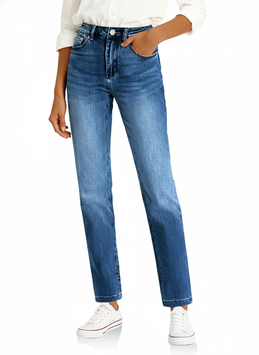 Cicy Bell Damen Jeans Straight Fit Jeanshosen Mittlere Taille Denim Skinny Hosen mit Taschen