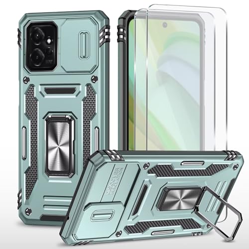 Magnetica Supporto Custodia per Motorola Moto G53.2X Salvaschermo in Vetro Temperato Protezione Fotocamera Militare Antiurto per Moto G53-Verde alpino