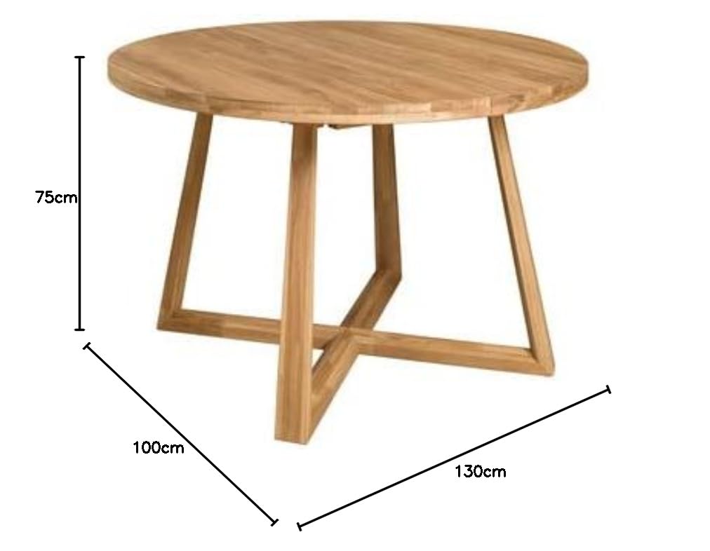 Mesa de Comedor Extensible Redonda con Patas Cruzadas Moby, Madera Maciza Roble, Estilo Diseno Moderno Nordico o Escandinavo para Salon 100-130 x 100 x 75 cm. Color (Roble Natural)