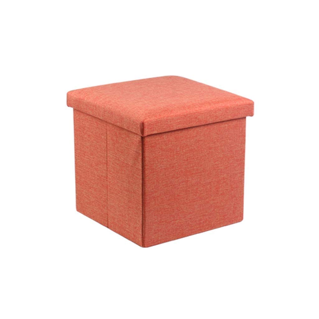 Pouf ottoman pliant en lin orange grand coffre de rangement carré