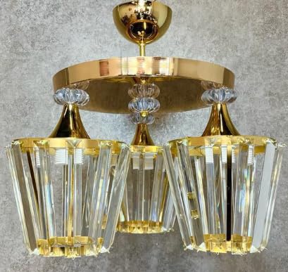 Konık 3'lü Modern Kristal Avize Gold