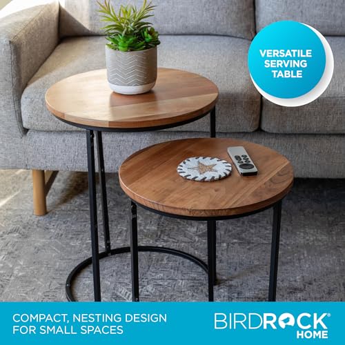 BIRDROCK HOME Wooden Nesting Side Tables - Mid Century Modern Stackable Coffee Table - Space-Saving Wooden End Table for Living Room, Bedroom, Centerpiece, Office, Balcony - Natural Mango Wood - 2 Set by BIRDROCK HOME - Image 4
