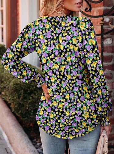 BETTE BOUTIK Long Sleeve Shirts for Women Fall Tops Dressy Blouses Pleated V Neck Tunic Tops for Leggings S-3XL