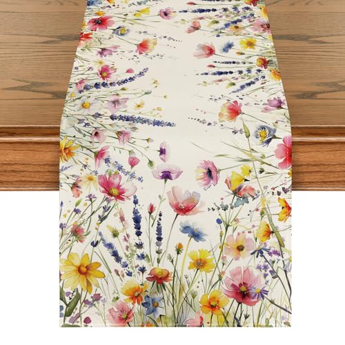Artoid Mode Blumen Gräser Pflanzen Frühling Tischläufer, Saisonnal Küche Tisch Dekoration Drinnen Urlaub Party Dekor 40x300 cm