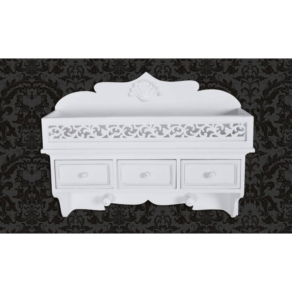 Porte-manteau mural 3 tiroirs Mangloder en bois blanc 48,5cm