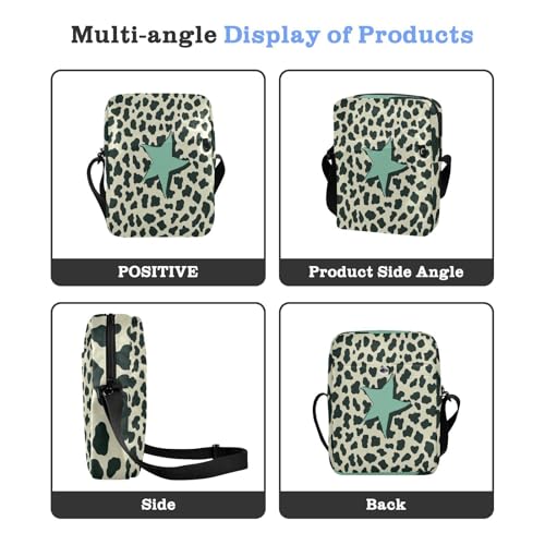 small messenger bag for men Shoulder Bag Purse For Teens Adjustable Strap for Casual Casual- Leopard Print Star Lightgreen4