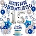 15th Birthday Decorations for Boys Girls Blue 15th Birthday Decorations Party Supplies for Teenager Happy Birthday Banner Blue Happy 15th Birthday Cake Topper Number 15 Star Foil Balloons