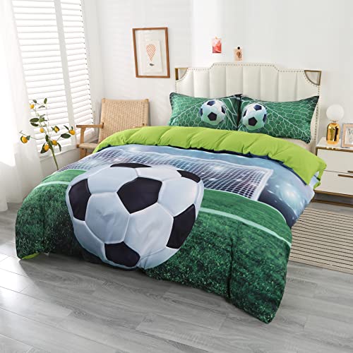 Enjohos Soccer Duvet Cover Queen 3D Football Soccer Bedding 3 Piece Microfiber Quilt Comforter Cover Set With 2 Pillow Covers（No Comforter No Fitted Sheet） #TOP7