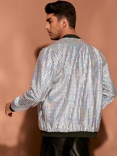 Lars Amadeus 70s Disco Varsity Jackets for Men's Zipper Party Shiny Holographic Metallic Bomber Jackets3