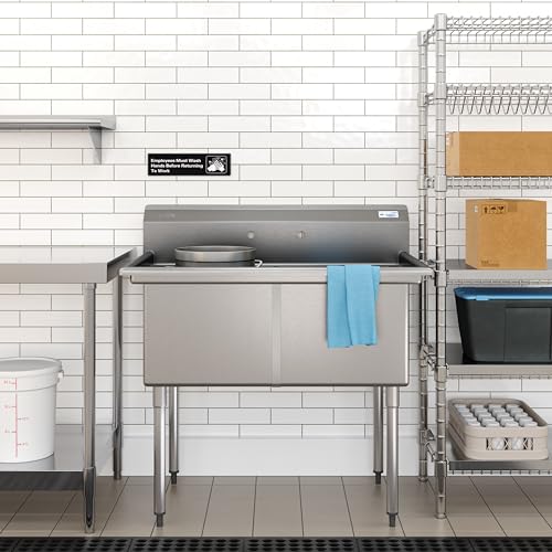 Image of KoolMore 42 in. 18-Gauge 2-Compartment Commercial Sink with Backsplash, Bowl Dimensions 18 inchx18 inchx14 inch in Stainless-Steel (KM-SB181814-N3)