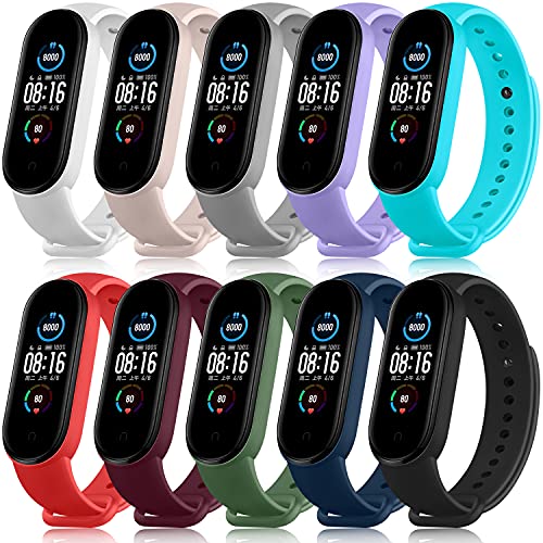 Pack 10 Bands for Xiaomi Mi Band 5 Straps/Xiaomi Mi Band 6 Straps/Amazfit Band 5 Straps, Soft Silicone Replacement Wristbands for Mi Band 5 & Mi Band 6 & Amazfit Band 5 Fitness Tracker (Pack 10)
