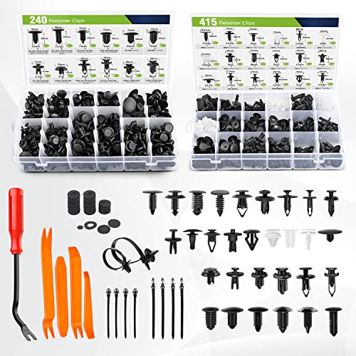 Image of Frokom Car Bumper Retainer Clips 700pcs,30 Sizes Auto Plastic Push Rivets Set with Fastener Remover for Toyota Gm Ford Honda Chrysler