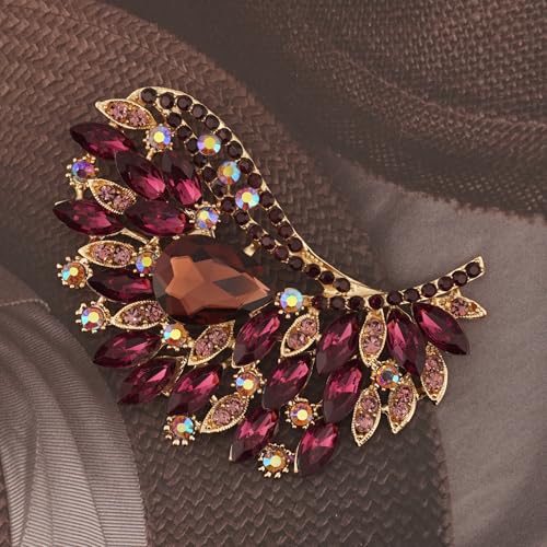 Image of Rhinestone Crystal Big Large Brooch Pin Jewerly Accessory Wing shape Gold Tone
