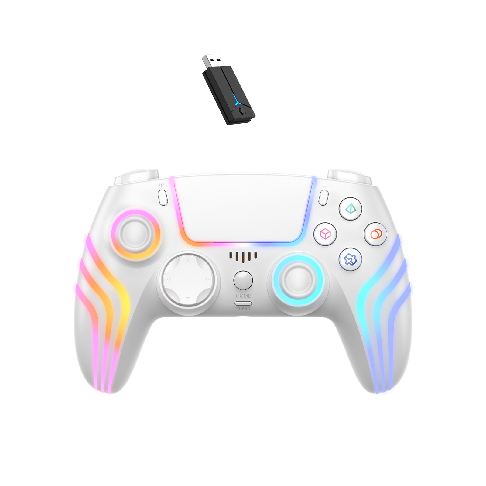 JDDWIN Wireless Gaming Controller for PS5 PS4 Switch PC RGB LED Lights Hall Effect Trigger Stops 2 4G
