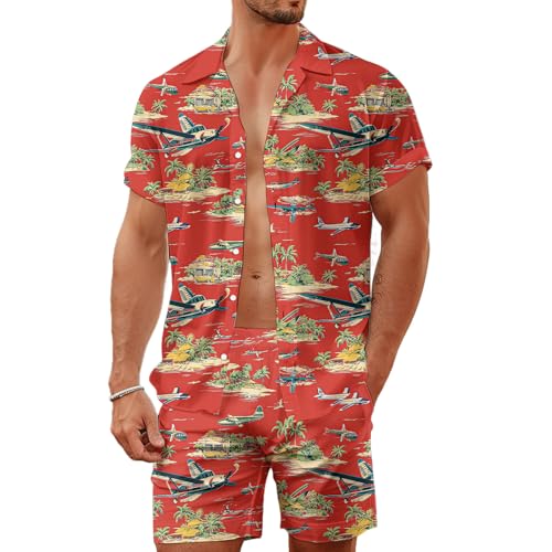 Tenue hawaïenne homme 2 pièces avec chemise et short boutonnés pour plage et fête rétro