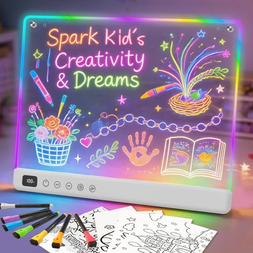 Lumiboard Led Drawing Board with 13 Light Effects, 16' Rechargeable Glow Doodle LED Note Board with...