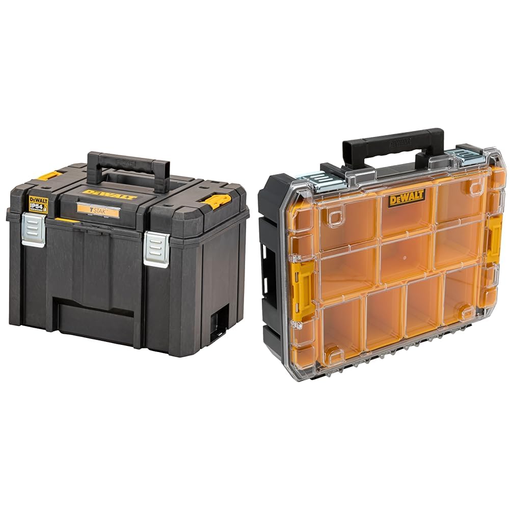 DEWALT DWST83346-1 Tstak IP54 Valigetta profonda, Nero & DWST82968-1 - Organizador con tapa transparente TSTAK V - IP54