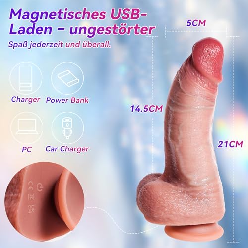 21CM 5CM Durchmesser Dicker Realistische Dildos, XXL Vibrator Dildo mit 7Stoßend, 10Vibrierend und Wärmend Sex Spielzeug für die Frau Männer, Flüssigsilikon Analdildo Vibratoren mit Starkem Saugnapf