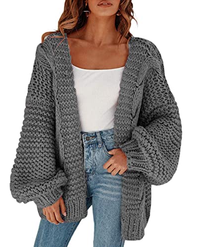 Übergroße Strickjacke Für Damen - Leichter Cardigan Mit Laternenärmeln Für Herbst