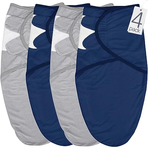 Image of Biloban Baby Swaddles 0-3 Months for Boy Girls, Baby Swaddle, Newborn Swaddle, Cotton Swaddle Blanket, Newborn Essentials, Grey & Navy, 4 Pack