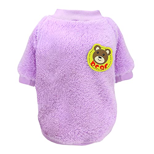 Izefia Dog Sweater Dog Clothes Fleece Dog Woolen Sweater Winter Warm Sweat Shirt with Bear Soft Pajamas Fleece Sweater for Small Dog Medium Dog Cat Purple S - Image 3