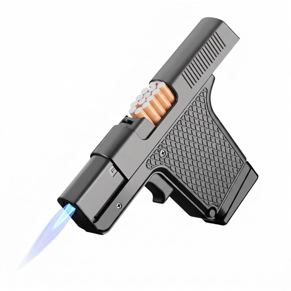 Lextex Men's Black Flameshot Gun For Cigarettes Windproof Gun Cigarette Holder And Lighter Refillable Butane Tactical-Style Torch Zinc Alloy Construction Gift For Dad Husband Boyfriend