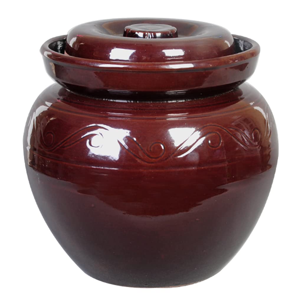 QPZKBrown Traditional Chinese Porcelain Pickle Jar, Ceramic Fermentation Crock Pickling Pot,Fermenting Jar With Water Seal Airlock Lid Stoneware Fermenter for Kimchi 11KG