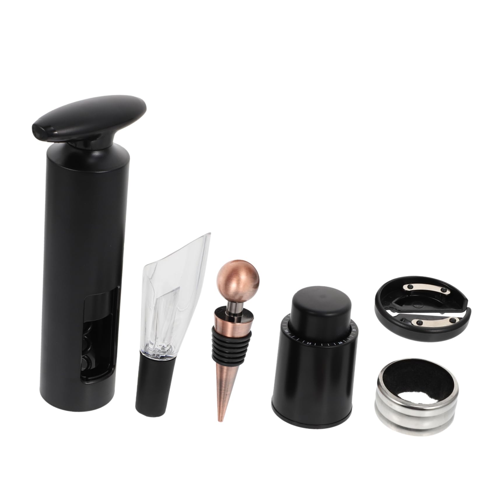 Unomor 6pcs Wine Opener Set Vacuum Sealer and Pourer Ergonomic Corkscrew for Easy Use Compact Black Design for Wine