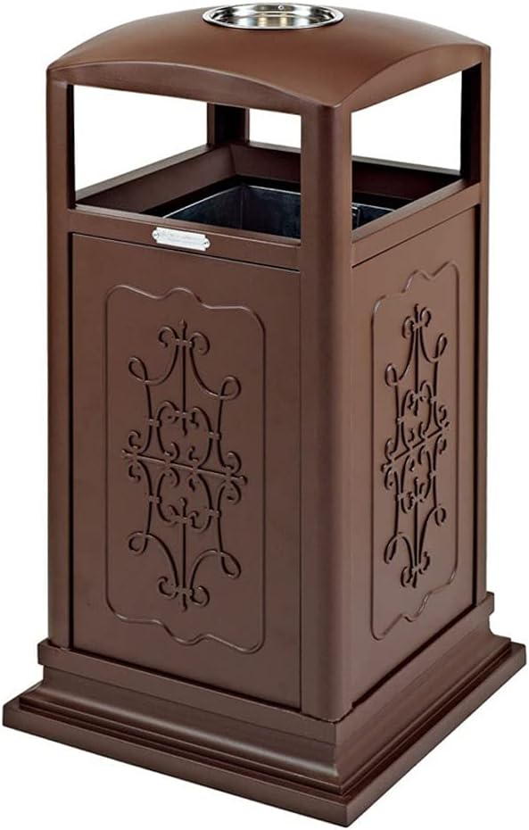 WAVEPEAK Indoor Trash cans Outdoor/Indoor Trash Can with Ash Urn Decorative Metal Panel Galvanized Inner Bucket （Brown） Indoor Garbage cans