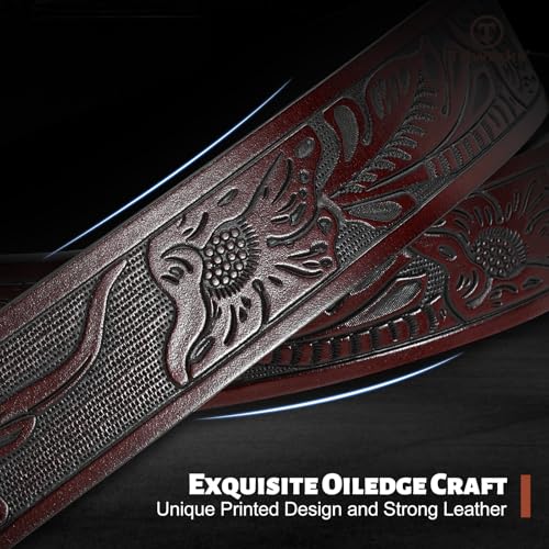 Western Belts Cowboy Cowgirl Belt for Men Woman, Embossed Western Country Buckle Leather Belts for Jeans3