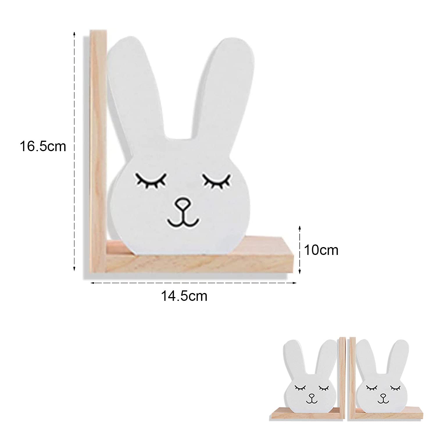 Nacnic Set of 2 Wooden Bookends. Functional bookends to decorate your home and kids' spaces. Rabbit Design for kids - Image 2