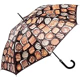 Zartschmelzende Pralinen in satten Brauntönen verzieren diesen kunstvoll gearbeiteten Motivschirm - Streicheleinheiten für die Seele bei grauem, trübem Regenwetter. Ein Schirm für Schokoladenliebhaber!