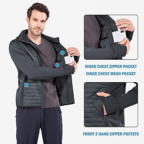 Image of baleaf Men's Running Jacket Lightweight Warm Up Puffer Jacket Hybrid Thermal Hiking Golf Insulated Coat Thumble Hole
