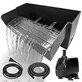 Mocoli Teich Wasserfall für Gartenteich, 30CM Edelstahl Teichwasserfall Set Garten Teich Brunnen 304 Edelstahl 45W 3000 L/H mit Wasserfall Deko Garten Teich Wasserspiel Patio Terrasse Außente