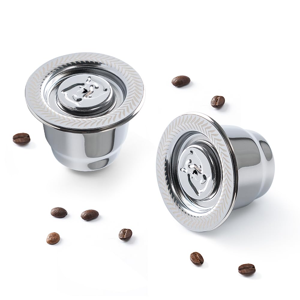 Capsule Caffè Riutilizzabili Ricaricabili Espresso Pod in Acciaio Inossidabile Compatibili Con Macchine Nespresso OriginalLine (2 Capsule)