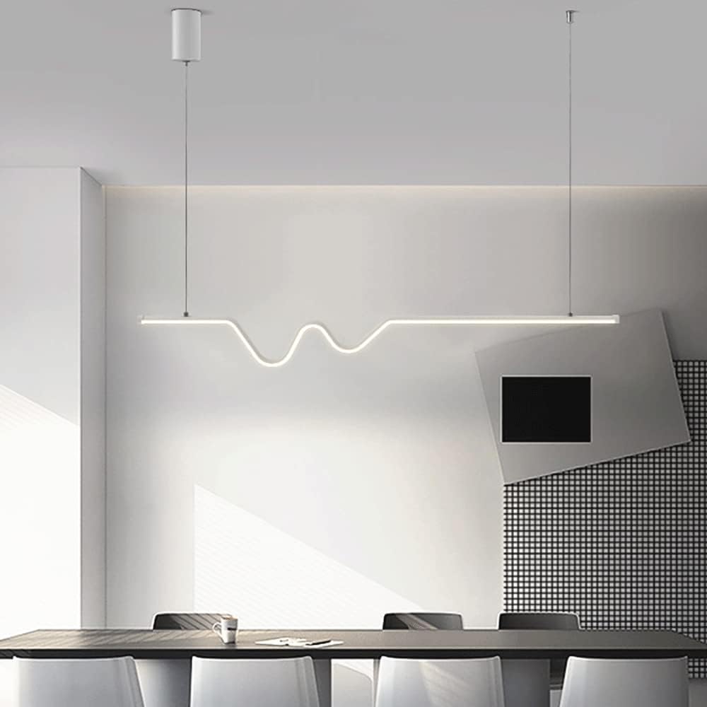 Creative Linear Wave Light, Metal Dining Room Long Hanging Lights with Acrylic Shade, Modern Led Kitchen Island Lighting Suspension Lamp, Living Chandeliers 6000K/White/100Cm