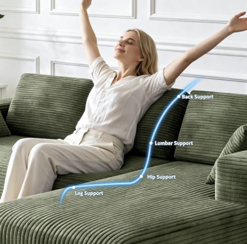 Image of 93 inch L-Shaped Modular Sectional Sofa with Chaise, Boneless Corduroy Cloud Couch with Deep Seat and Oversized Comfort, Flexible Module Combination for Living Room, No Assembly Required