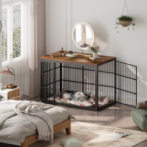 54" Dog Crate Furniture with Foldable Door, XXL Dog Crates for Large Dogs, Wooden Decorative Dog Cage Kennel Indoor End Table, Rustic Brown