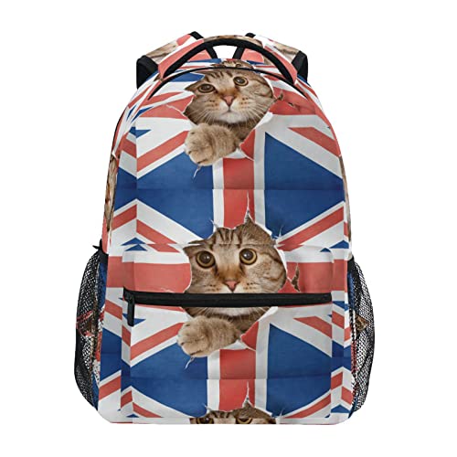 Mochila escolar infantil 3d lindo gato en bandera británica ligera de la escuela primaria infantil mochila casual, Colorido, Small