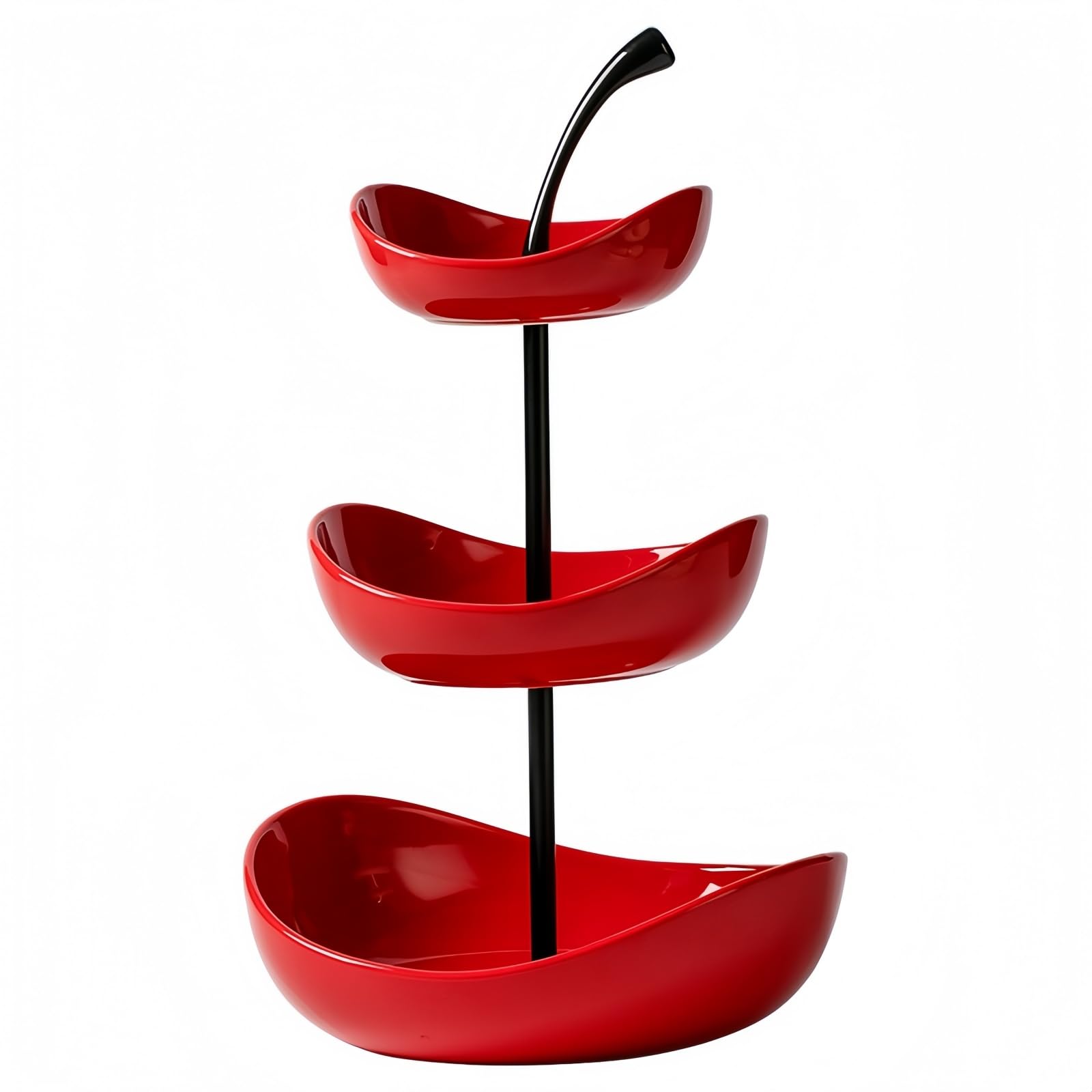 Vassoio per frutta a doppio strato Ciotola per frutta in ceramica a 3 livelli Ciotole da portata in ceramica multistrato con supporto in metallo, vassoio da portata,Rosso,3 Tier