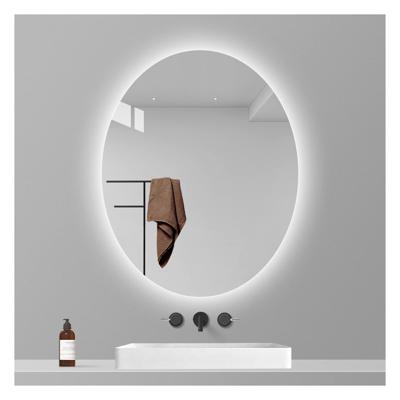 Specchio Ovale con luci 50x70 cm Specchio da Bagno a LED Specchio da Trucco retroilluminato Illuminato da Parete Specchio da Trucco 60x80 cm IP44 Impermeabile (Color : White Light, Size : 60