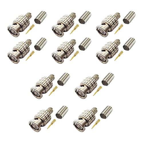 Image of MX HD-SDI BNC Male Connector Crimping Type RG-6 Pin Gold Plated use for Ham Radi RF Work CCTV Integraters Audio Video Solution Providers etc Pack of 10