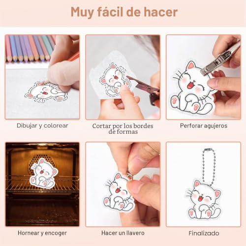 Miniatura 5 de 145 Pieces Plástico Magico Kit, 20 Hojas En Blanco Shrink Plastic, Papel Magico Horno Con Lazo Abierto, Llavero, Cadena De Cuentas Y Gancho Para La Oreja Plastico Retractil Para Manualidades Diy