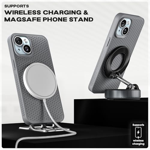 Image of Pikkme Back Cover for iPhone 13 / iPhone 14 | Honeycomb Cooling Design | Silicone Heat Dissipation | Mag-Safe Compatible | Shockproof Camera Protection Bumper Case (Grey)
