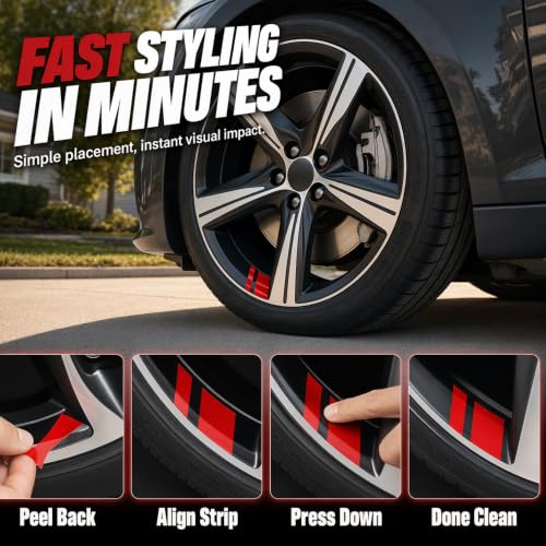 Image of Car Wheel Rim Reflective Decals,Stripes Stickers for 18-21 inch Wheels Tire Rim Decor (White)